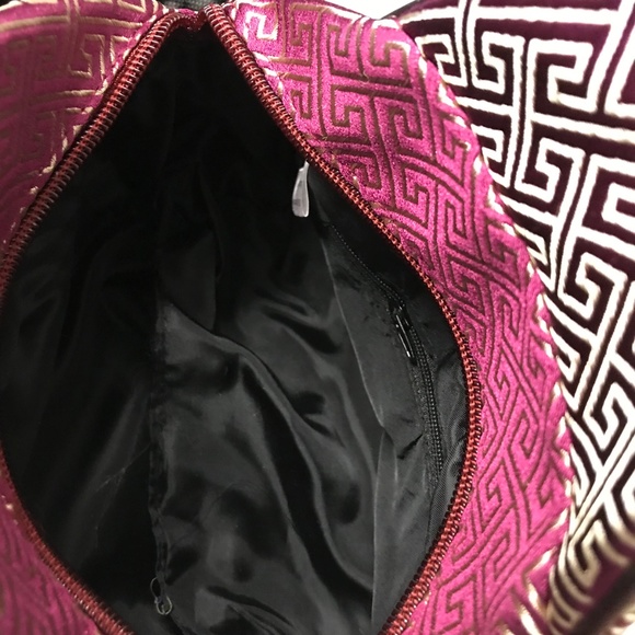 Silk Brocade Greek Key Handbag-Purple Red - Picture 4 of 4